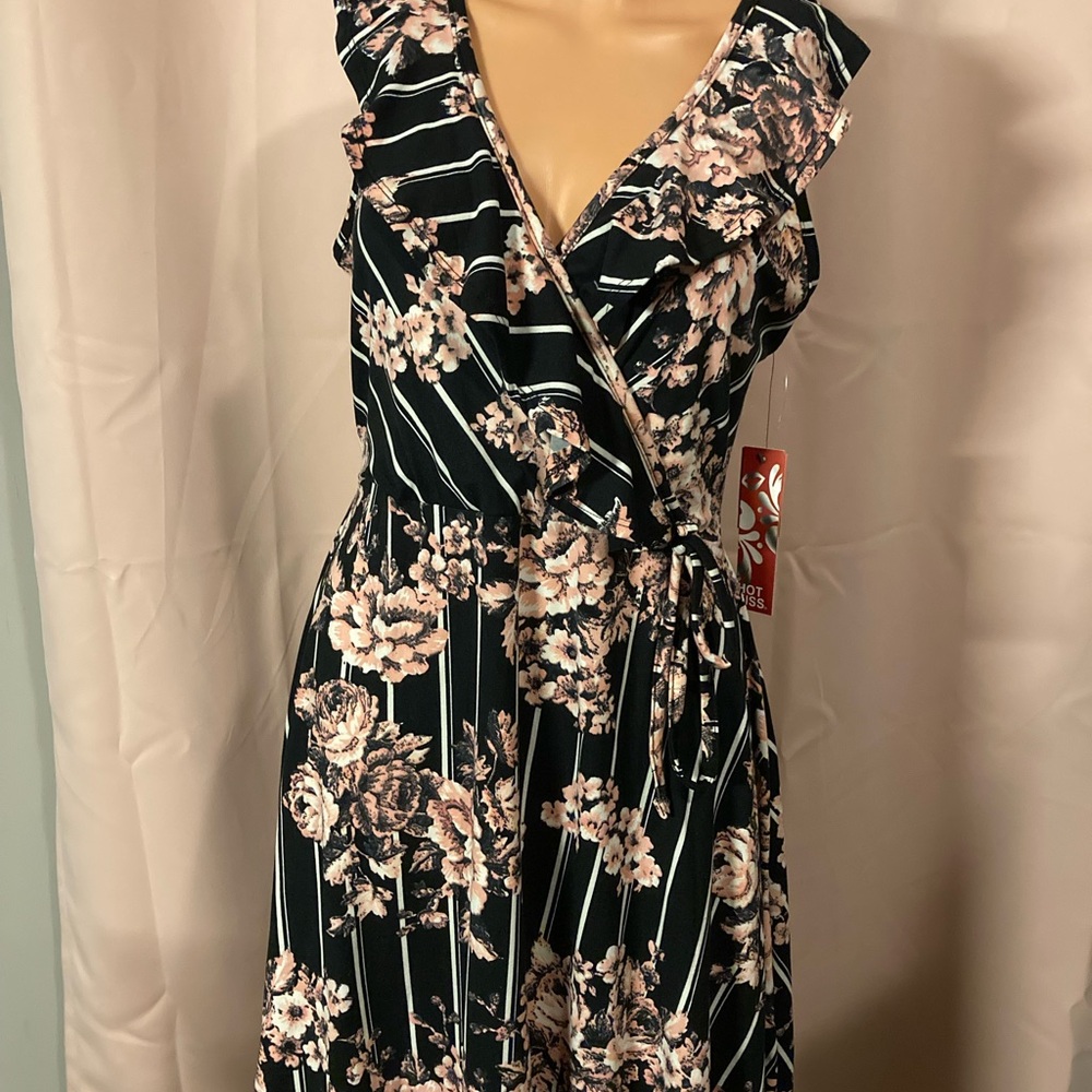 Hot Kiss Black and Pink Floral Midi Dress